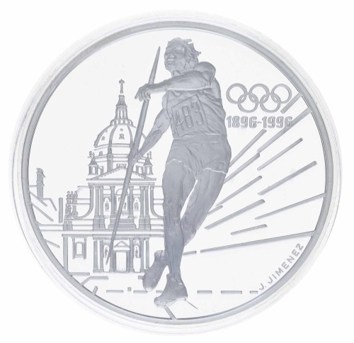 фото Франция 100 франков 1994 Серебро Proof 100 лет Олимпийским играм - Метание копья (Ag 925, 33,63 грамма)