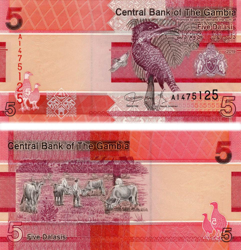 фото Гамбия 5 даласи 2019 UNC Птица (PW37)