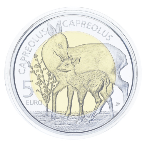фото Люксембург 5 евро 2015 Биметалл Серебро Proof Европейская косуля в сувенирной упаковке