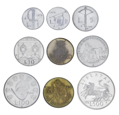 фото Сан-Марино набор из 9 монет 1979 UNC 1, 2, 5, 10, 20, 50, 100, 200, 500 лир (серебро)