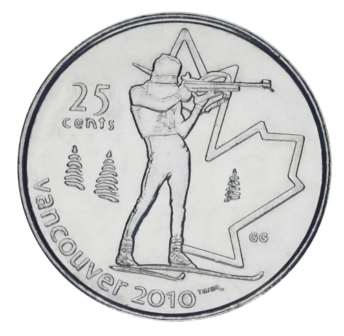 фото Канада 25 центов 2007 UNC XXI зимние Олимпийские Игры в Ванкувере 2010 - Биатлон