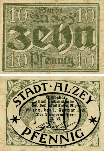 фото Германия Нотгельд  10 пфеннигов 1921 F-VF Альцай