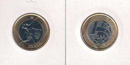 фото Бразилия 1 реал 2015 «Олимпиада в Рио де Жанейро 2016 - Волейбол» UNC (KM#709)