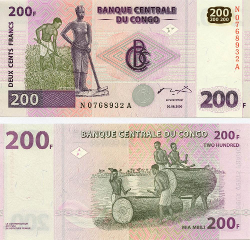 фото Демократическая республика Конго 200 франков 2000 UNC (P95)
