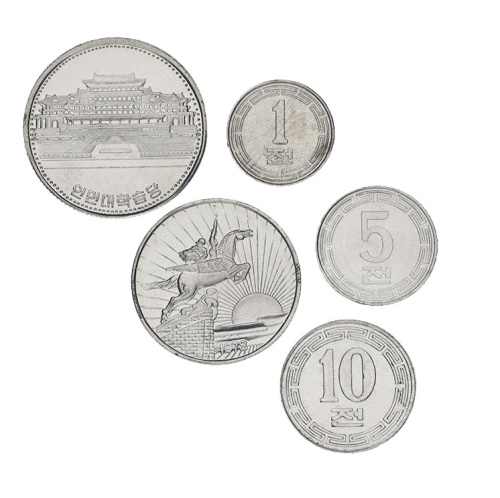 фото Северная Корея набор из 5 монет 1959-1987 UNC 1, 5, 10, 50 чон, 1 вон