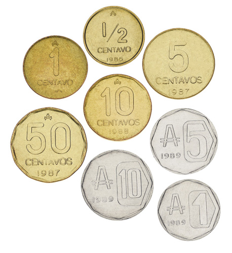 фото Аргентина набор из 8 монет 1985-1989 VF-AU 1,5, 1, 1, 5, 5, 10, 10, 50 сентаво