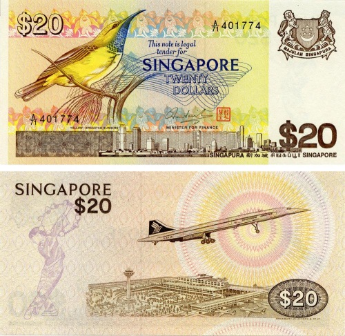 фото Сингапур 20 долларов 1979 UNC Птица Самолет (P12)