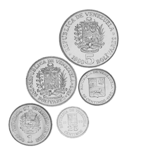 фото Венесуэла набор из 5 монет 1989-1990 UNC 25, 50 сентим, 1, 2, 5 боливар