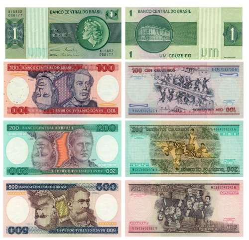 фото Бразилия набор из 4 банкнот «1, 100, 200, 500 крузейро» UNC