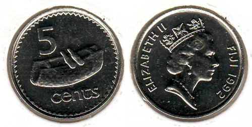 фото Фиджи 5 центов 1990-2006 UNC (KM#51)