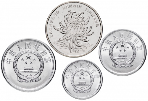 фото Китай набор из 4 монет 1984-2012 UNC 1, 2, 5 цзяо, 1 юань