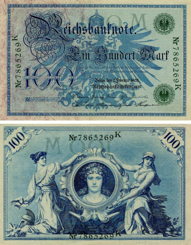 фото Германия 100 марок 1908 AU-UNC (P34)