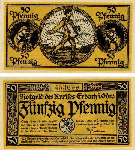 фото Германия Нотгельд 50 пфеннигов 1919 F-VF Эрбах