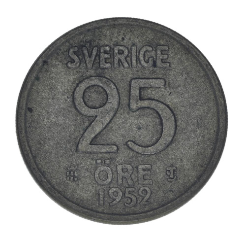 фото Швеция 25 эре 1952 Серебро F-VF (Ag 400, 2,32 грамма)