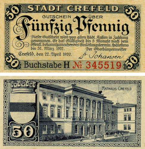 фото Германия Нотгельд  50 пфеннигов 1920  F-VF  Крефельд