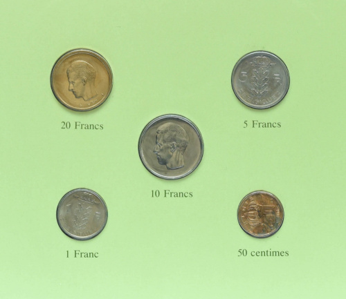 фото Бельгия Набор монет 1977-1982 UNC 50 сентим, 1, 5, 10, 20 франков и 1 марка в сувенирной упаковке