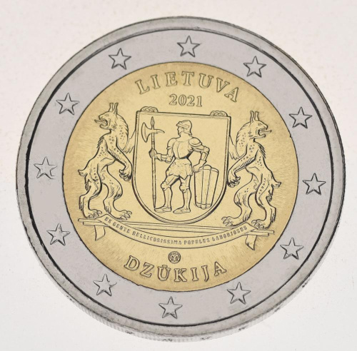 фото Литва 2 евро 2021 Биметалл UNC Регион Дзукия