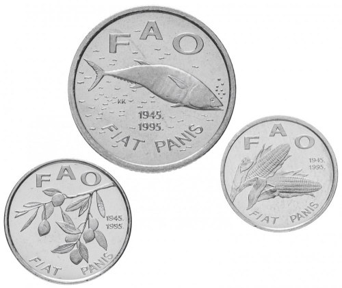 фото Хорватия набор из 3 монет 1995 UNC 1, 20 липа, 2 куна FAO ФАО