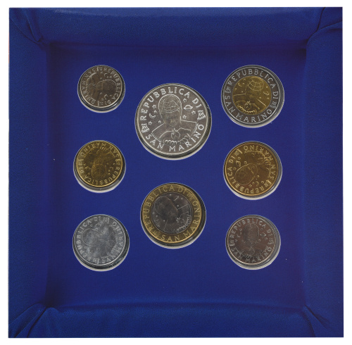 фото Сан-Марино набор из 8 монет 1999 UNC 10, 20, 50, 100, 200, 500, 1000, 5000 лир (серебро)