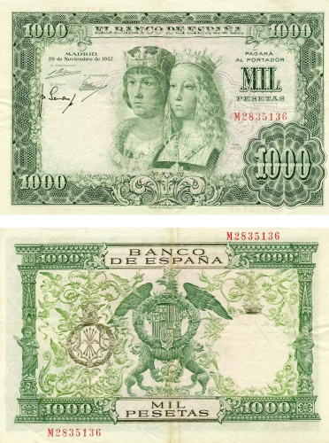 фото Испания 1000 песет 1957 VF