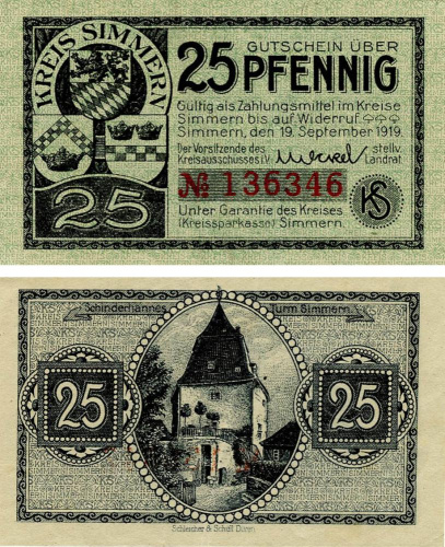фото Германия Нотгельд  25 пфеннигов  1919 F-VF Зиммерн