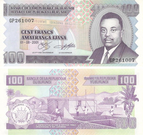 фото Бурунди 100 франков 2001 UNC (P37c)