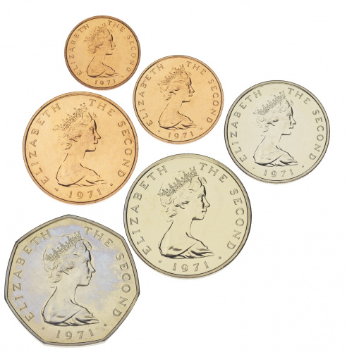фото Остров Мэн набор из 6 монет 1971 Proof 1/2, 1 пенни, 2, 5, 10, 50, пенсов