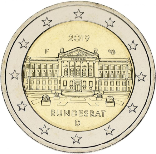 фото Германия 2 евро 2019 Биметалл UNC F Бундесрат