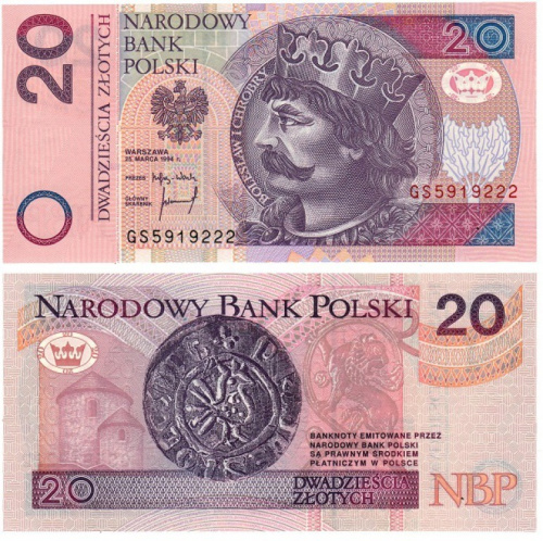 фото Польша 20 злотых 1994 UNC (P174)