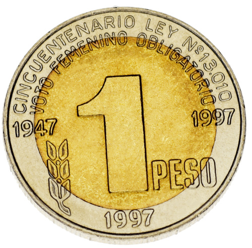 фото Аргентина 1 песо 1997 Биметалл AU-UNC Памятная Ева Перон