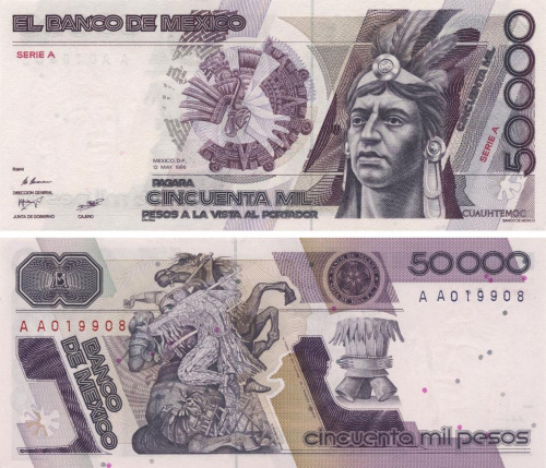 фото Мексика 50000 песо 1986 UNC (P93a)
