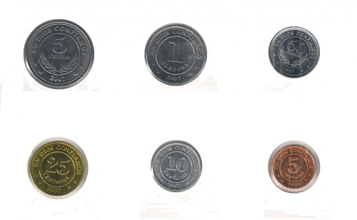 фото Никарагуа набор из 6 монет 1997-2007 UNC 5, 10, 25, 50 сентаво, 1, 5 кордоба