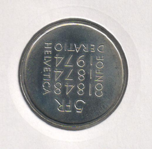 фото Швейцария 5 франков 1974 UNC 100 лет со дня первого пересмотра Конституции