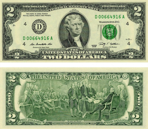 фото США 2 доллара 2009 UNC буква D (P530A)