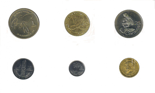 фото Гватемала набор из 6 монет 1982-2012 UNC 1, 5, 10, 25, 50 сентаво, 1 кетцаль