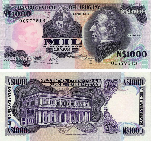фото Уругвай 1000 песо 1992 UNC (P64Ab)