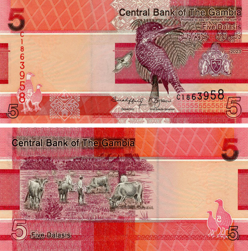 фото Гамбия 5 даласи 2023 UNC Птица (PW37)