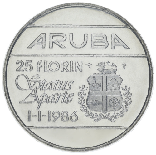 фото Аруба 25 флоринов 1986 Серебро UNC Статус апарте (Ag 925, 25 грамм)
