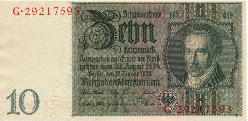 фото Германия 10 марок 1929 UNC