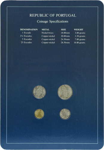 фото Португалия Набор монет 1981-1984 UNC 1, 2,5, 5, 25 эскудо и 1 марка в сувенирной упаковке