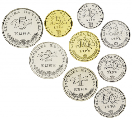 фото Хорватия набор из 9 монет 1993-2013 AU-UNC 1, 2, 5, 10, 20, 50 липа, 1, 2, 5 куна