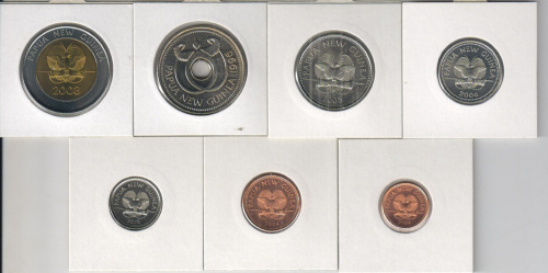 фото Папуа-Новая Гвинея набор из 8 монет 1995-2014 AU-UNC 1, 2, 5, 10, 20, 50 (2008) тойя, 1, 2 кина