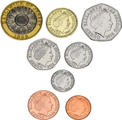 фото Джерси набор из 8 монет 1998-2016 AU-UNC 1, 2, 5, 10, 20, 50 пенсов, 1,2 фунта