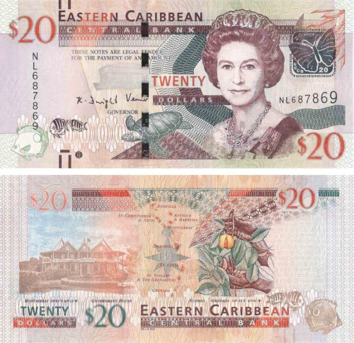 фото Восточные Карибы 20 долларов 1993 UNC (P28)