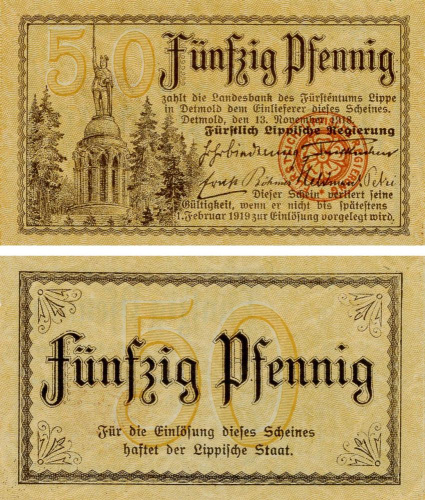 фото Германия Нотгельд  50 пфеннигов 1918  F-VF  Детмольд