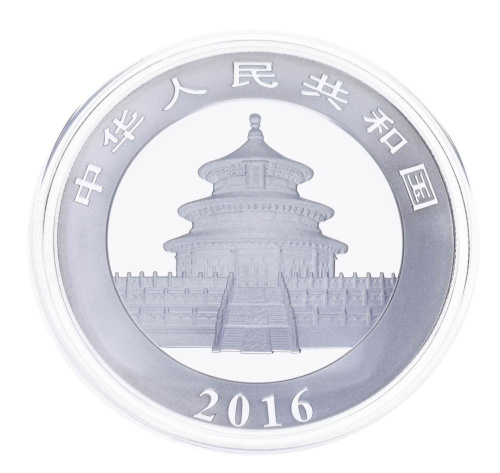 фото Китай 10 юань 2016 Серебро UNC Панда (Ag 999, унция, 31.1 грамм)