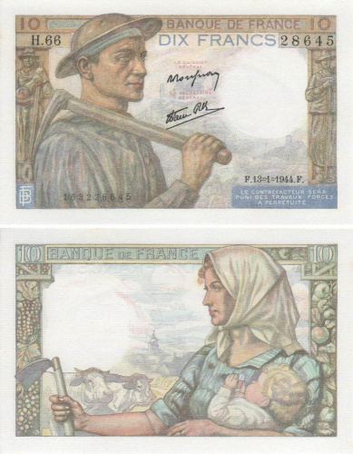 фото Франция 10 франков 1944 UNC