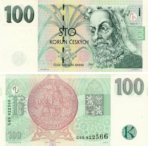 фото Чехия 100 крон 1997 UNC Serie G (P18e)