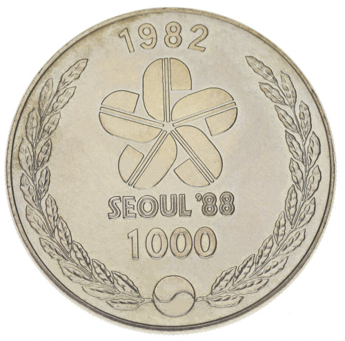 фото Южная Корея 1000 вон 1982 AU-UNC XXIV летние Олимпийские игры в Сеуле 1988