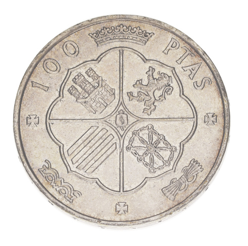 фото Испания 100 песет 1966 Серебро F-VF Франсиско Франко (Ag 800, 19 грамм)